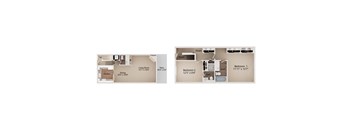 A floor plan of a two bedroom apartment with a living room and a patio.