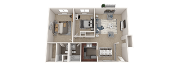 a 3d floor plan of a bedroom with a living room and a bathroom
