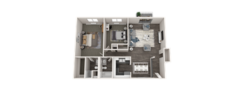 a 3d floor plan of a bedroom with a living room and a bathroom