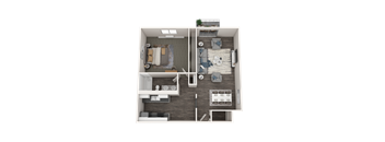 a 3d rendering of a floor plan with a bedroom and a bathroom