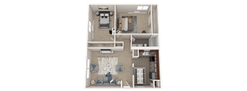 a 3d floor plan of a bedroom with a bathroom and a living room