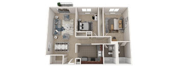 a 3d rendering of a floor plan with a bedroom and a bathroom