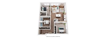 A diagram of a small apartment with a kitchen, living room, and bathroom.