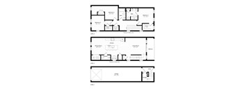 A floor plan of a house with four bedrooms, a garage, and a living room.
