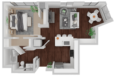 Pearl 1 Bed 1 Bath 631 Sq.Ft. Floor Plan at Venn Apartments, California, 94102