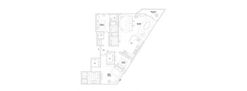 A floor plan of a house with labeled rooms and appliances.