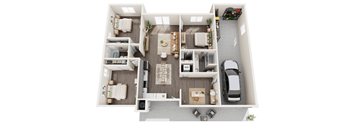 a 3d rendering of a floor plan with a car