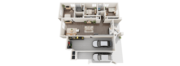 a 3d rendering of a floor plan with a car in