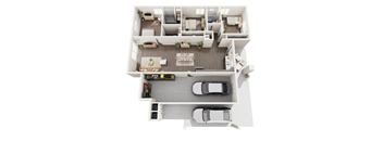 a 3d rendering of a floor plan with a car