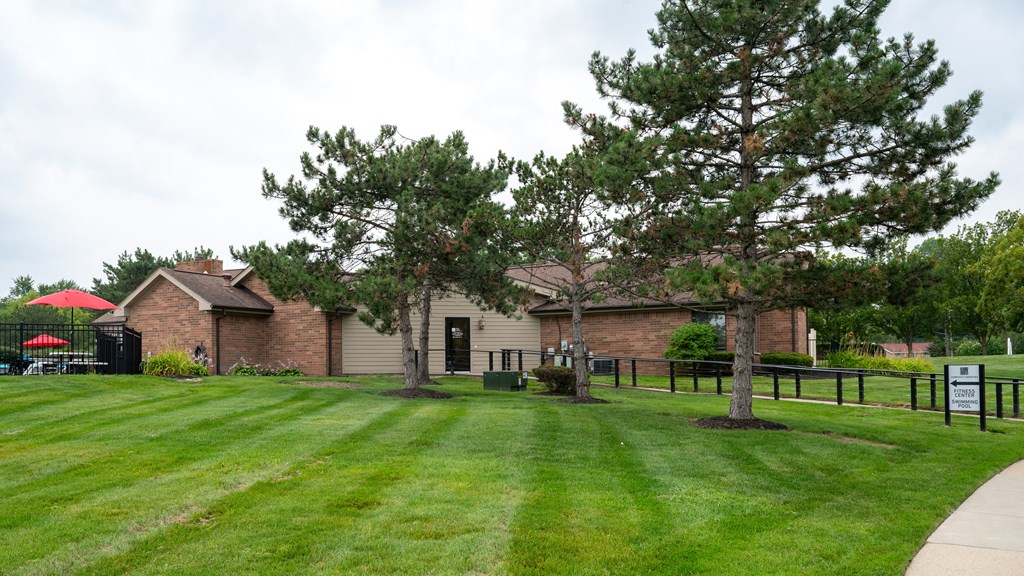 a building with a lawn in front of it