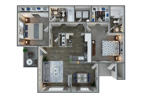 2 bedroom 2 bath floor plan at Vista Grove Apartments, Arizona, 85204