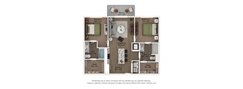 A floor plan of a house with three bedrooms, a living room, kitchen, bathroom and closet.