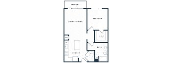 A black and white floor plan of a balcony apartment with labeled rooms.