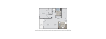 A floor plan of a house with a bedroom, living room, dining room, kitchen, and bathroom.