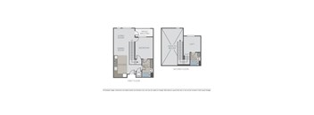 A diagram of a two-story house with a living room, dining room, kitchen, bedroom, bathroom, and loft.