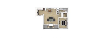 a floor plan of a studio apartment with a bedroom and a living room