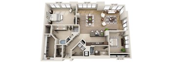 A floor plan of a two-story apartment with dimensions and room layout.