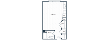 A floor plan of a living space with a bathroom and closets.