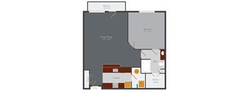 a floor plan of a studio apartment with a bedroom and a living room