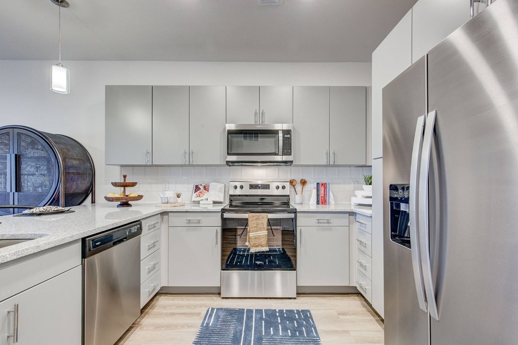 Model kitchen with stainless steel appliances