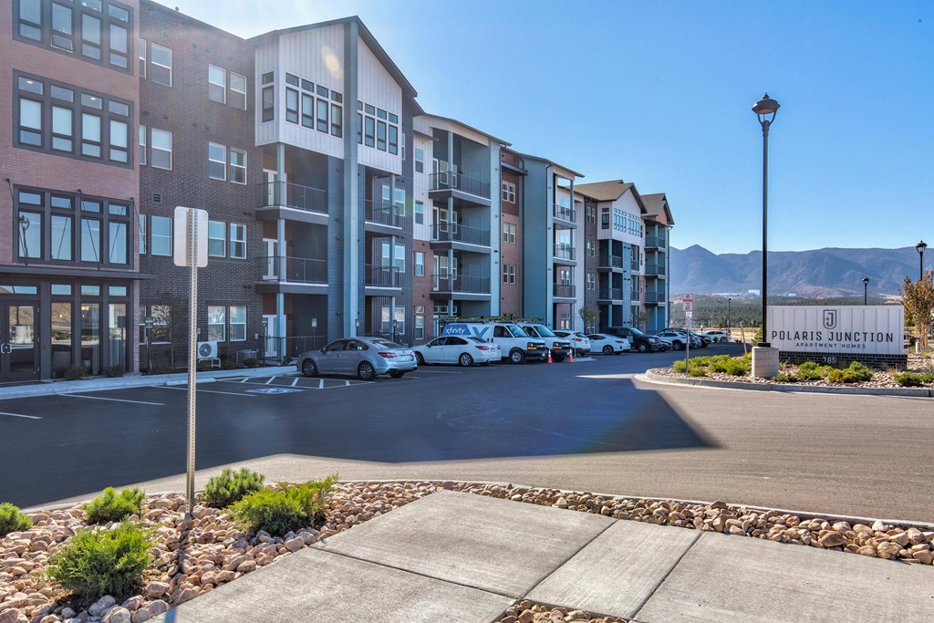 Polaris Junction exterior building with mountain views