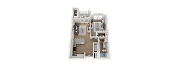 A 120 x 145 floor plan of an apartment with a living room, kitchen, and two bedrooms.