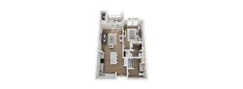 A 10x12 inch floor plan of a house with a kitchen, living room, and two bedrooms.