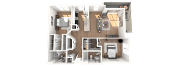 A detailed 3D floor plan of a house showing all rooms and their layouts.