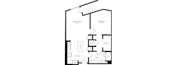 a floor plan of a house with a bedroom and a living room
