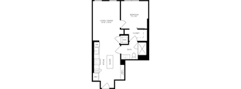 a floor plan of a small house with a kitchen and a living room