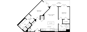 the bed room floor plan of a 1 bedroom apartment