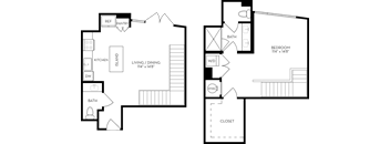 the floor plan of the house has two bedrooms and a large living room