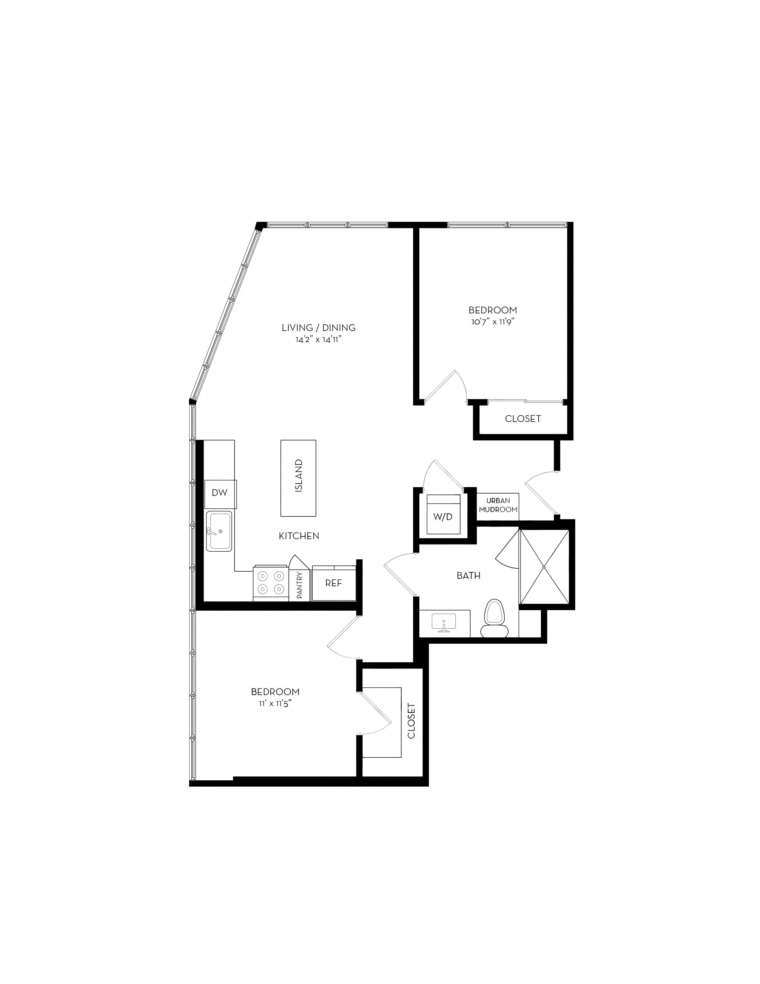 this floor plan is an approximation of a 1 bedroom floor plan