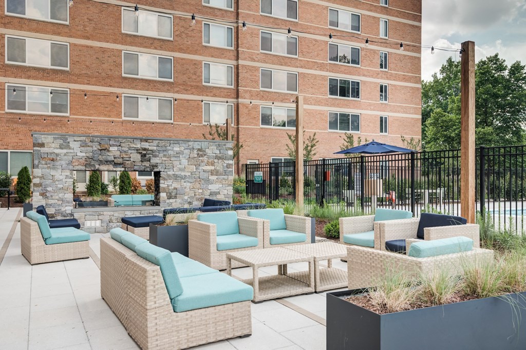 Outdoor courtyard with fireplace