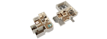 Two 3D floor plans of a house are displayed.