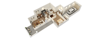 Quandry - 3D floor plan - 826 SQFT