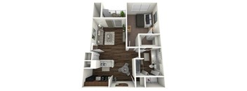 a floor plan is shown of a 1 bedroom apartment at The Quarry Alamo Heights, San Antonio, Texas