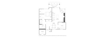 A floor plan of a house with a kitchen, dining room, and living room.