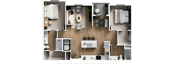 a 3d floor plan of a house with bedrooms and a living room