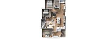 a birdseye view of a living room with furniture and a fireplace