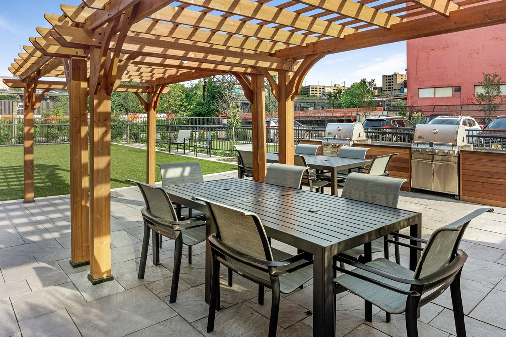 Outdoor grilling and patio tables.