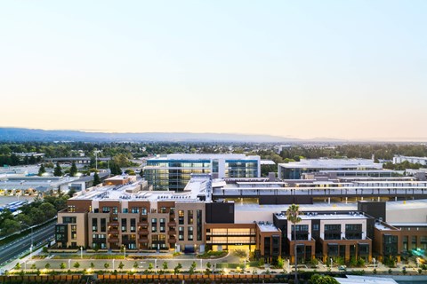 an aerial view of the city