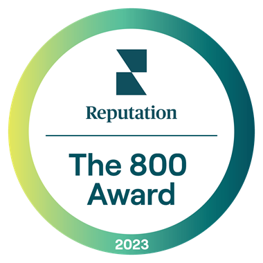 a green circle with the words reputation the 800 award inside of it