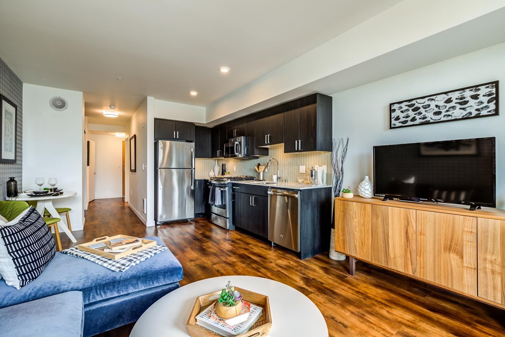 kitchen and living room