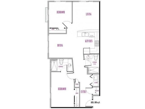 A floor plan of a house with rooms labeled Bedroom, Living Room, Kitchen, Dining, and Bathroom.