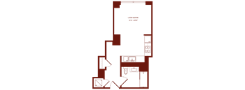 A floor plan of a living/sleeping area that is 12 feet 13 inches by 36 feet 10 inches.