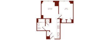 A floor plan of a house with a living room, dining room, and bedroom.