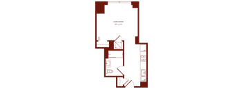 A floor plan of a living and sleeping area.