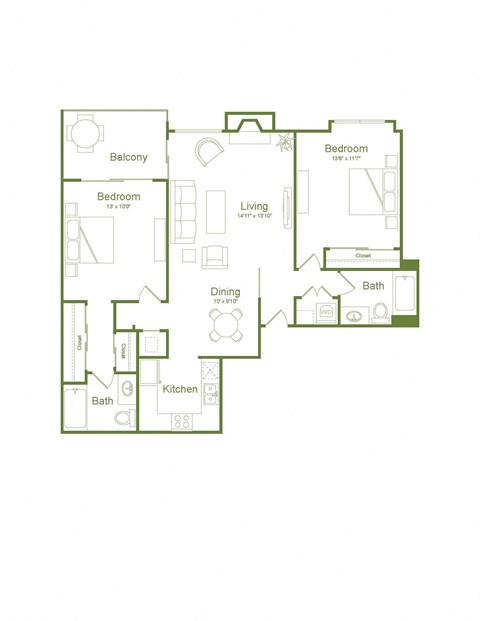 Redwood 1,029 Sq.Ft. Floor Plan at Wood Creek Apartments, California, 94523