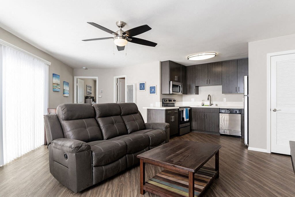 Living Room with Ceiling Fan at Village Square, La Jolla, 92037